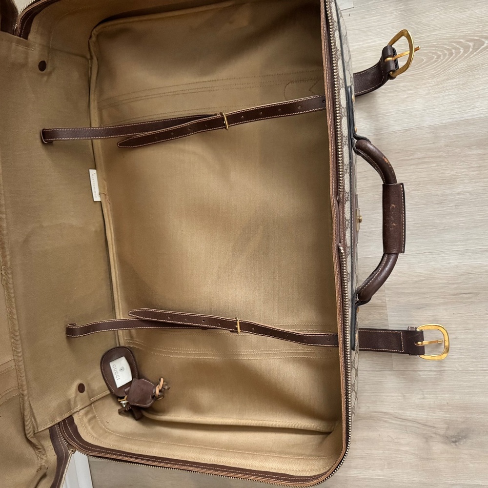 Vintage 1970 Gucci GG Supreme Suitcase Web Stripe Monogram Canvas Gold Closure - Picture 10 of 15